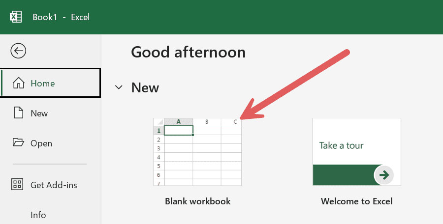 ملف جديد في الاكسل
