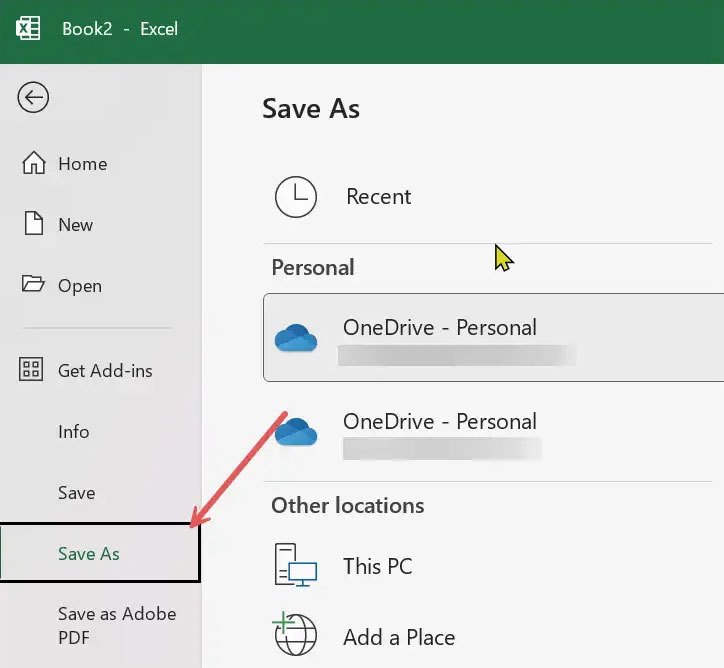 حفظ في الاكسل